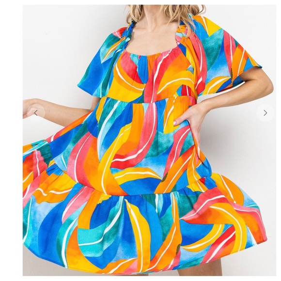 69 Boho Multi Color Print Tiered Woven Dress - Picture 4 of 4